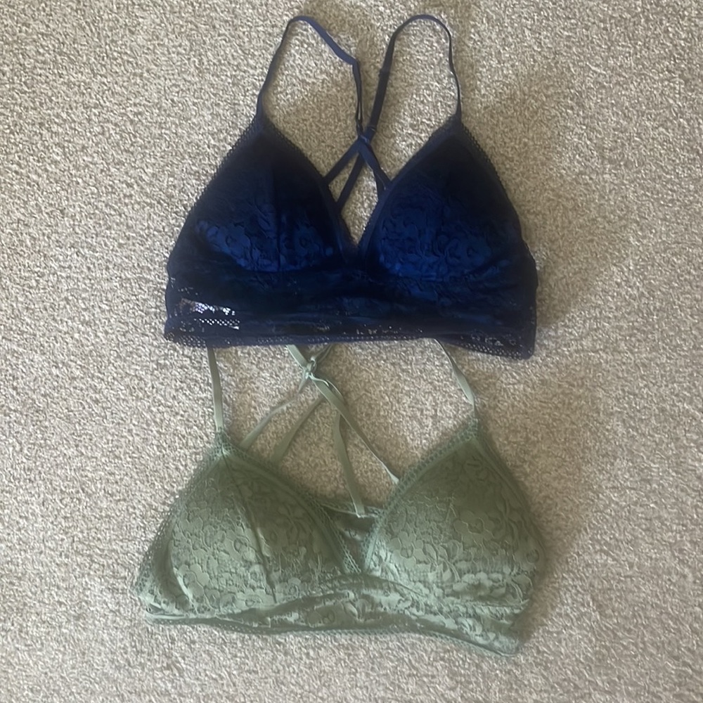 TWO Xhilaration Lace Longline Bralettes SZ M Navy and Light Green EUC